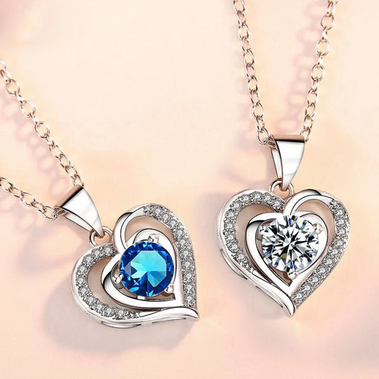 Luxus Kristall Herz Anhänger Halskette